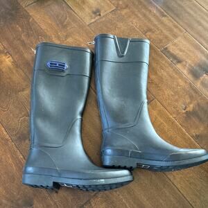 Tommy Hilfiger Coastal Boots Size 7 Women Black‎ Leather Tall Rain Boots